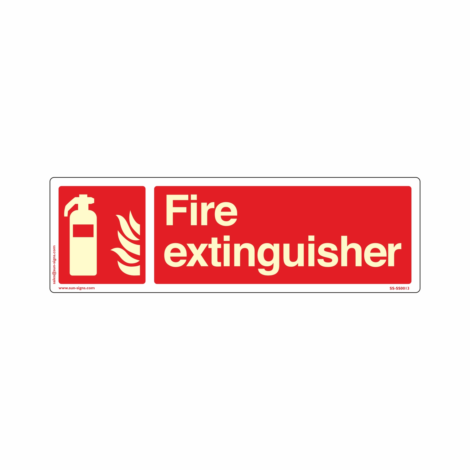 2 pcs of Reflective Fire Safety Signage Board with the Symbol of Fire extinguisher, Material used ABS, Size 4 x 12 inch, Glow in Dark