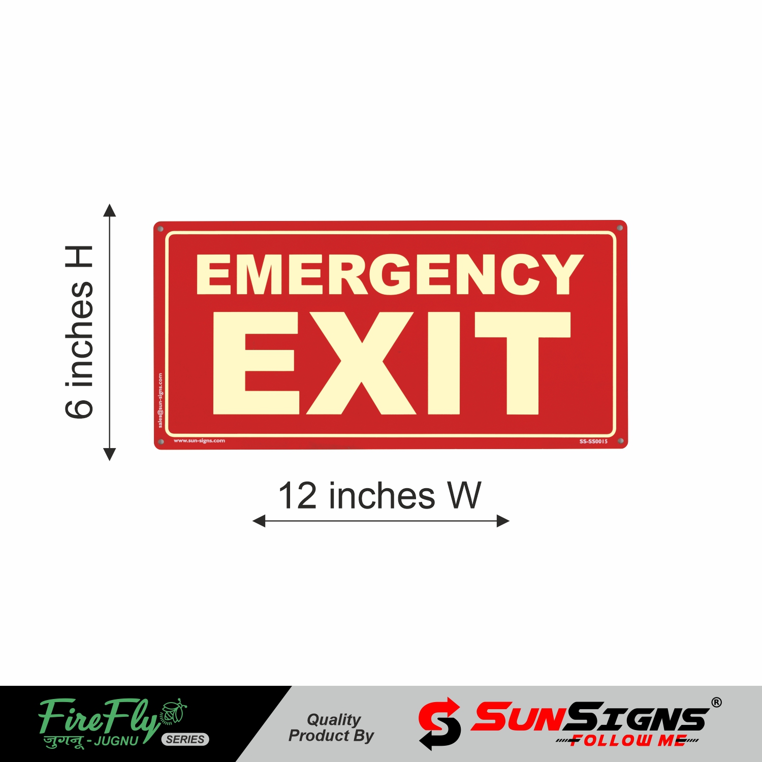 Emergency Exit Signage Board, Material ACP, size (12" X 6") Glow in Dark (Pack of 2 pcs)