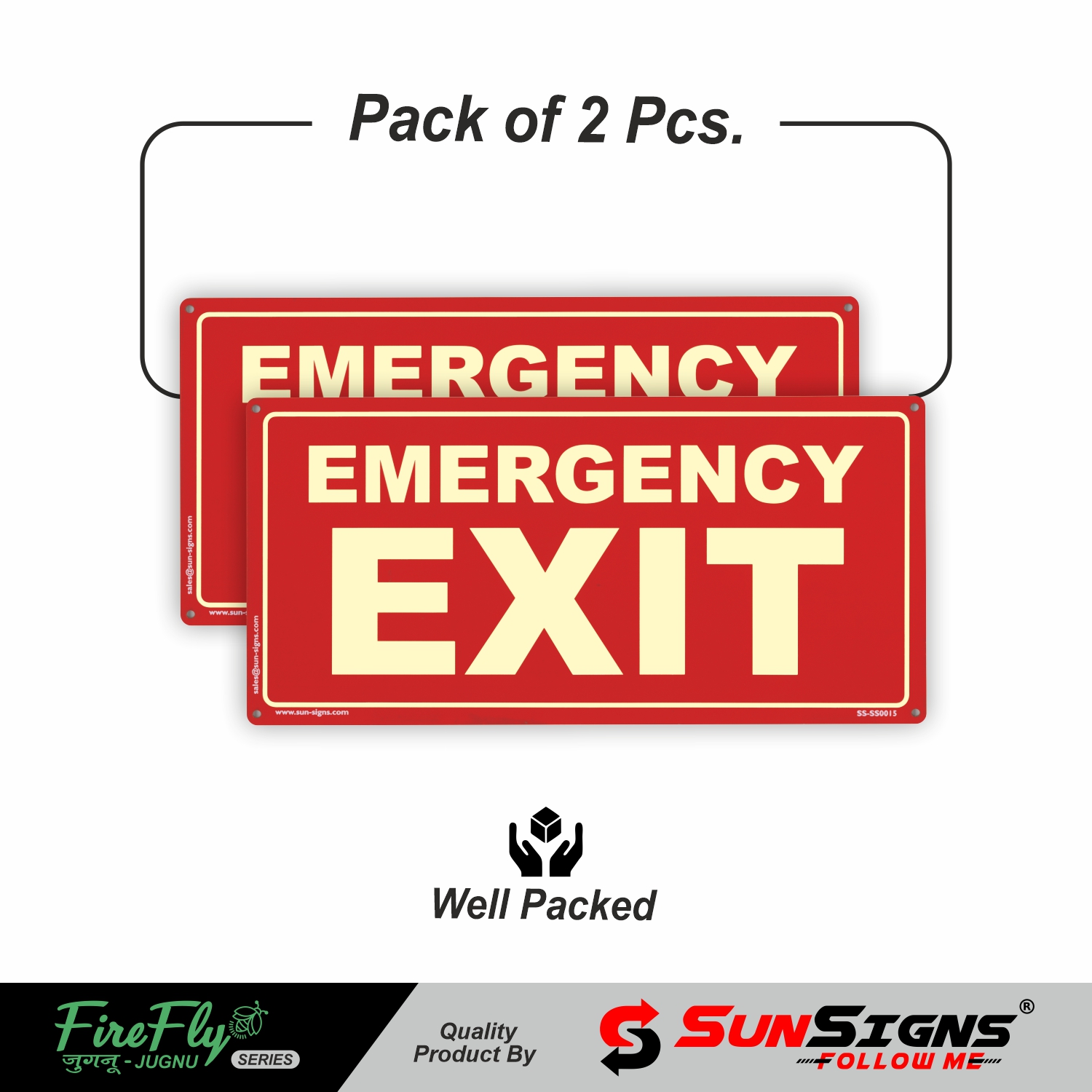 Emergency Exit Signage Board, Material ACP, size (12" X 6") Glow in Dark (Pack of 2 pcs)