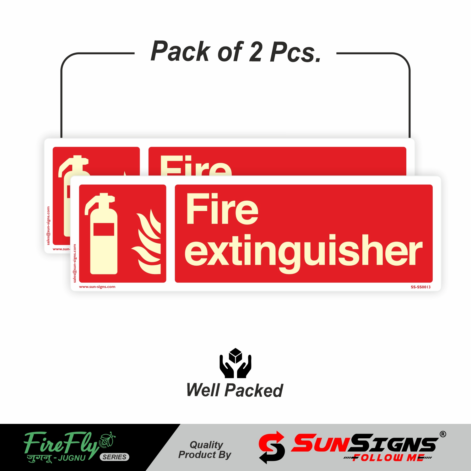 2 pcs of Reflective Fire Safety Signage Board with the Symbol of Fire extinguisher, Material used ABS, Size 4 x 12 inch, Glow in Dark