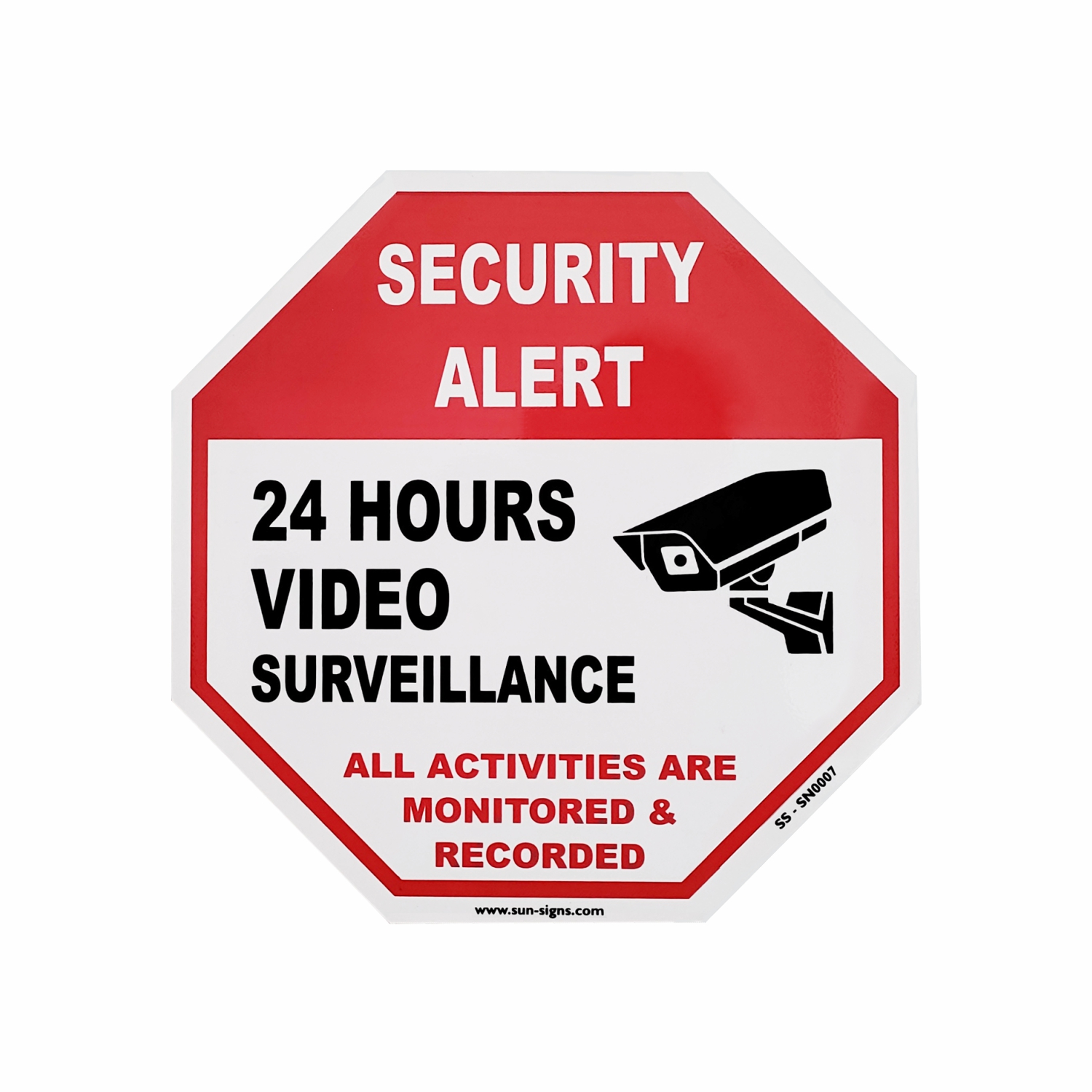 SUNSIGNS - 4 pcs CCTV 24 hour surveillance Signage Board, Red, black and white in colour, Material used ABS high durability, Size 12" X 12"