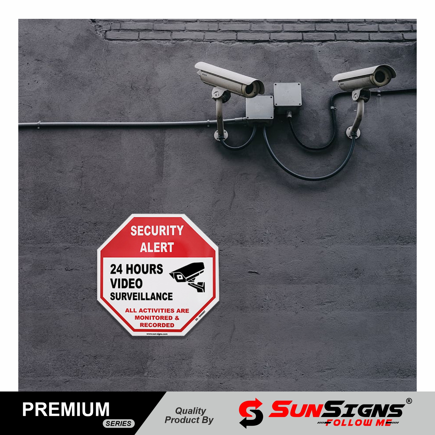 SUNSIGNS - 4 pcs CCTV 24 hour surveillance Signage Board, Red, black and white in colour, Material used ABS high durability, Size 12" X 12"