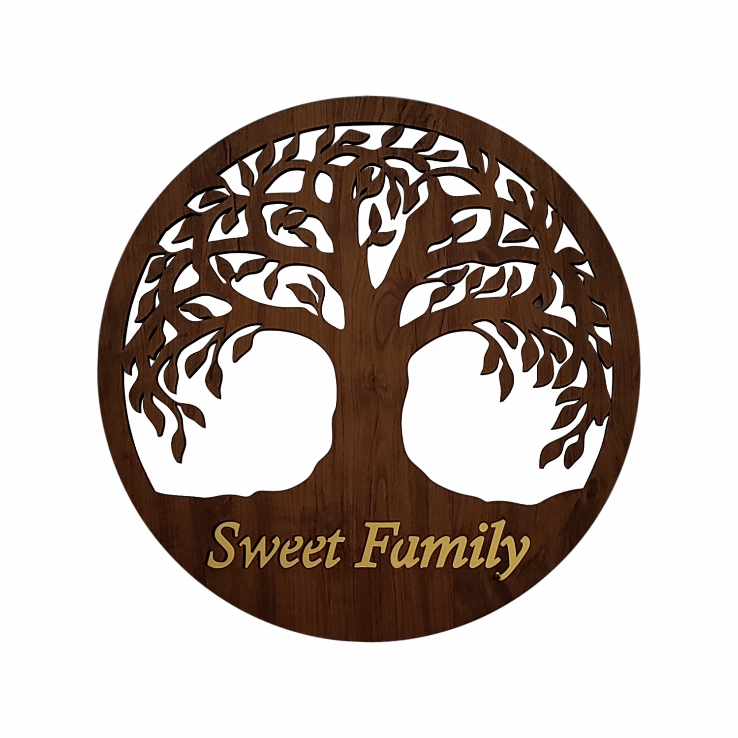 SUNSIGNS - Sweet Family Tree Wall Hanging Decorative / Decor Showpiece for Home / Office, Round Shape, Size 18" X 18" inches Wooden Colour, Lazer Cut Design